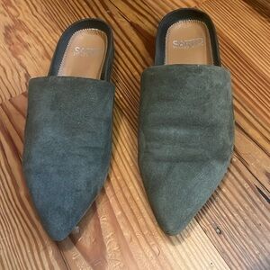 Green Suede Flat Mules